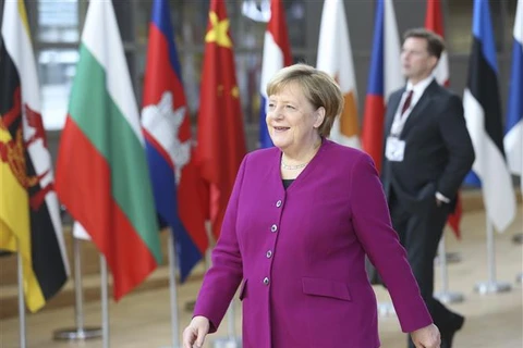 Thủ tướng Đức Angela Merkel tới dự Hội nghị cấp cao Á-Âu ở Brussles, Bỉ ngày 19/10/2018. Ảnh: THX/ TTXVN