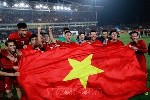 Bóng đá Việt Nam đã có một năm 2018 khởi sắc và kết thúc hoàn hảo bằng một trận chung kết đầy cảm xúc để lên ngôi vô địch AFF Suzuki Cup. Các cầu thủ đã thi đấu hết mình vì màu cờ sắc áo của Tổ quốc Việt Nam thân yêu. (Ảnh: Trọng Đạt/TTXVN) 