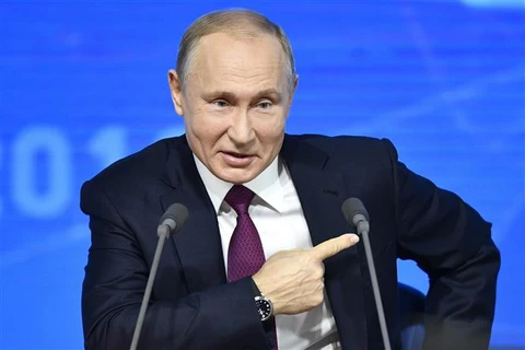 Tổng thống Nga Vladimir Putin trong cuộc họp báo thường niên tại Moskva ngày 20/12/2018. (Nguồn: AFP/ TTXVN)