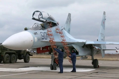 Một chiến đấu cơ của Nga được điều tới căn cứ Belbek tại Crimea. (Nguồn: The Guardian) 