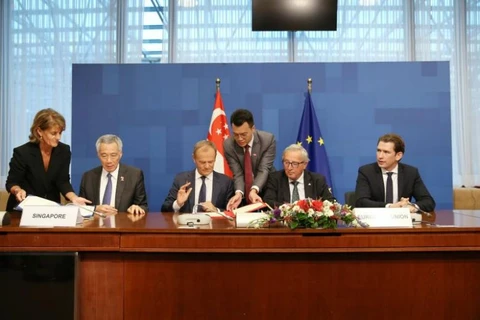 Lễ ký kết FTA giữa Singapore và EU. (Nguồn: The Straits Times)