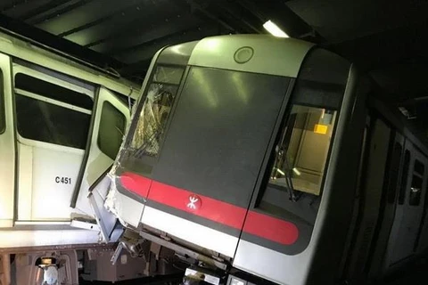 Tàu điện ngầm tại Hong Kong (Trung Quốc) va chạm nghiêm trọng. (Nguồn: MRT Corp)