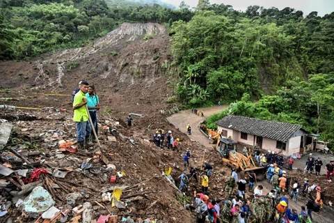 Hiện trường vụ sạt lở đất tại Colombia. (Nguồn: The Japan Times)