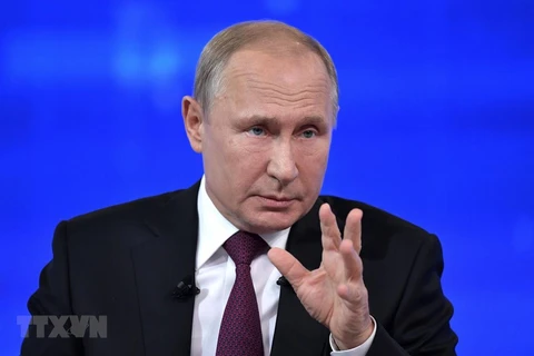 Tổng thống Nga Vladimir Putin phát biểu tại Moskva ngày 20/6/2019. (Ảnh: AFP/ TTXVN)