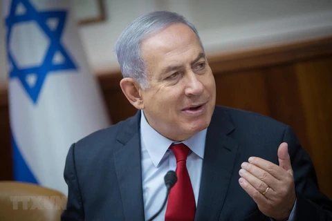 Thủ tướng Israel Benjamin Netanyahu tại cuộc họp nội các ở Jerusalem. (Ảnh: THX/TTXVN)