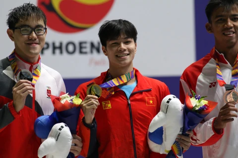 Trần Hưng Nguyên giành HCV nội dung 200m bơi hỗn hợp của nam. (Ảnh: Vietnam+)
