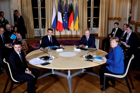 Lãnh đạo Nga, Ukraine, Đức và Pháp tại hội nghị thượng đỉnh Nhóm Bộ tứ Normandy. (Ảnh: Unian)