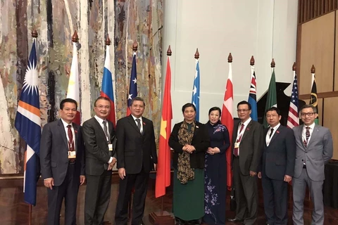 Ủy viên Bộ Chính trị, Phó Chủ tịch Thường trực Quốc hội Tòng Thị Phóng cùng các đại biểu Quốc hội Việt Nam tham dự Diễn đàn Nghị viện châu Á - Thái Bình Dương 2020. (Ảnh: TTXVN)