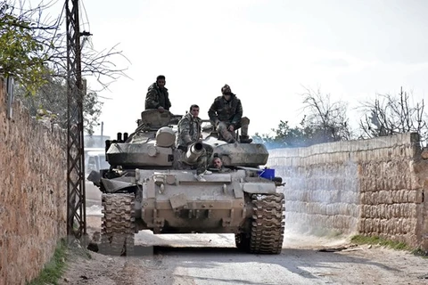 Binh sỹ quân đội Syria triển khai tại Saraqeb, tỉnh Idlib, Syria, ngày 3/2/2020. (Nguồn: AFP/TTXVN)