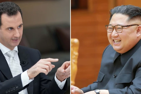 Chủ tịch Triều Tiên Kim Jong-un (phải) và Tông thống Syria Bashar al-Assad. (Ảnh: Sky News)