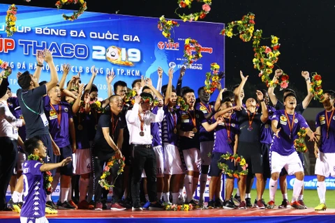 Hà Nội FC ăn mừng sau khi giành Siêu cúp Quốc gia 2020. (Ảnh: CLB Hà Nội) 