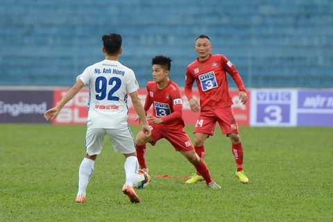 Hải Phòng và Quảng Nam chia điểm ở vòng 2 V-League 2020 chiều 13/3 trên sân Lạch Tray. (Ảnh: Nguyên An/Vietnam+)