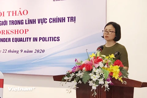 Bà Trần Thị Bích Loan, Phó Vụ trưởng Vụ Bình đẳng giới phát biểu tại sự kiện. (Ảnh: PV/Vietnam+)