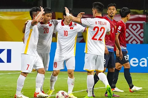 Đội tuyển Việt Nam thắng Lào ở trận đầu tiên tại bảng B để mở màn AFF Cup 2020 thuận lợi. (Ảnh: VFF) 