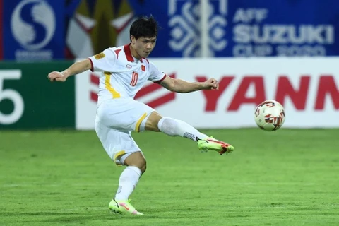 Công Phượng ghi bàn đầu tiên cho tuyển Việt Nam ở AFF Cup 2020. (Ảnh: Getty Images) 