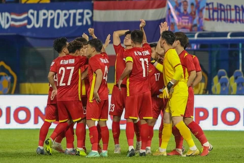 U23 Việt Nam đánh bại U23 Thái Lan tại giải U23 Đông Nam Á 2022 bằng bàn thắng duy nhất của Trung Thành trên chấm đá phạt. (Ảnh: VFF) 