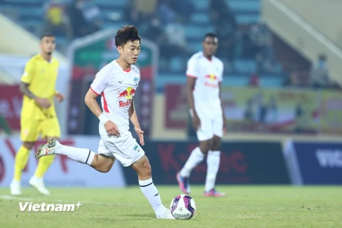 Hoàng Anh Gia Lai chưa ghi bàn và giành chiến thắng tại Night Wolf V-League 2022. (Ảnh: PV/Vietnam+) 