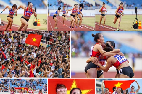 Đoàn thể thao Việt Nam đứng đầu bảng tổng sắp huy chương tại SEA Games 31 trên sân nhà. (Ảnh: NSNA VN) 