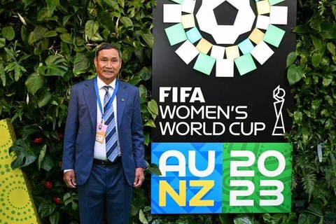 Huấn luyện viên Mai Đức Chung góp mặt tại Lễ bốc thăm chia bảng World Cup nữ 2023 tại New Zealand vào chiều nay (22/10). (Ảnh: VFF) 