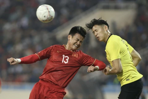 Tuyển Việt Nam thắng 3-0 trước Malaysia tại vòng bảng AFF Cup 2022 trên sân nhà Mỹ Đình. (Ảnh: PV/Vietnam+)