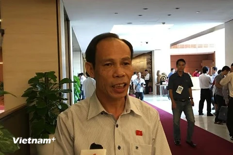 Đại biểu Trương Văn Vở trả lời báo chí bên lề Quốc hội. (Ảnh: PV/Vietnam+)