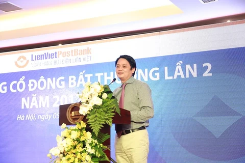 Ông Nguyễn Đức Hưởng phát biểu tại Đại hội. (Nguồn: LienVietPostBank)