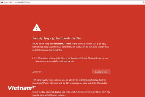 Giao diện trang web do Vietcombank cảnh báo vào sáng 10/5. (Ảnh chụp màn hình)