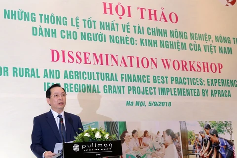 Phó Thống đốc Đào Minh Tú phát biểu tại hội thảo. (Ảnh: Trần Việt/TTXVN)