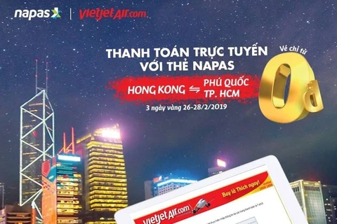 10.000 vé bay Vietjet-HongKong giá từ 0 đồng khi thanh toán qua NAPAS. (Ảnh: CTV)