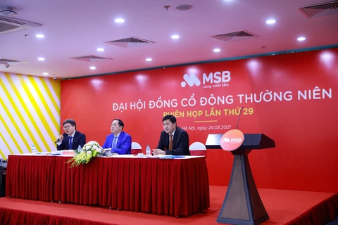 Lãnh đạo MSB tại Đại hội đồng cổ đông. (Ảnh: CTV/Vietnam+)