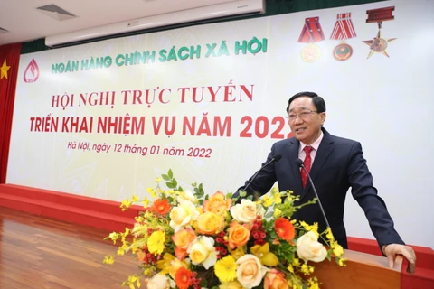 Tổng Giám đốc Ngân hàng Chính sách xã hội Dương Quyết Thắng phát biểu chỉ đạo. (Ảnh: Vietnam+)