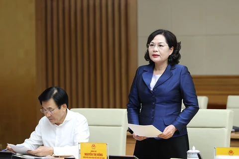 Thống đốc Ngân hàng Nhà nước Việt Nam Nguyễn Thị Hồng phát biểu tại Hội nghị. (Ảnh: Dương Giang/TTXVN)