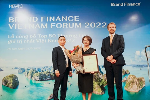 Đại diện VPBank nhận giải từ Brand Finance. (Ảnh: Vietnam+)