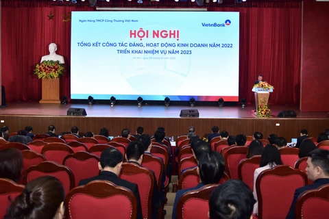 Toàn cảnh hội nghị triển khai nhiệm vụ năm 2023 của VietinBank. (Ảnh: Vietnam+)