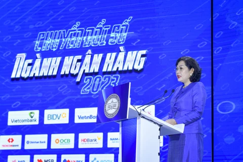 Thống đốc Ngân hàng Nhà nước Việt Nam Nguyễn Thị Hồng phát biểu tại sự kiện. (Ảnh: Vietnam+)