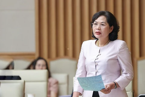 Thống đốc NHNN Việt Nam Nguyễn Thị Hồng phát biểu tại buổi làm việc. (Ảnh: PV/Vietnam+)