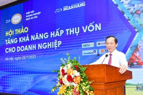 Phó Thống đốc Ngân hàng Nhà nước Đào Minh Tú phát biểu tại hội nghị. (Ảnh: PV/Vietnam+)