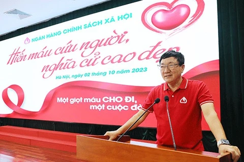 Tổng Giám đốc NHCSXH Dương Quyết Thắng phát biểu tại chương trình. (Ảnh: PVVietnam+)
