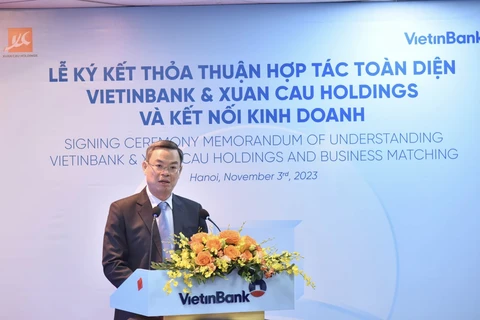 Ông Trần Minh Bình - Chủ tịch Hội đồng quản trị VietinBank phát biểu tại buổi lễ. (Ảnh: PV/Vietnam+)