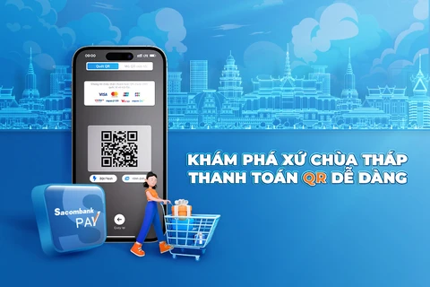 Sacombank kết nối thanh toán bằng mã QR Code xuyên biên giới tại Campuchia. (Ảnh: PV/Vietnam+)