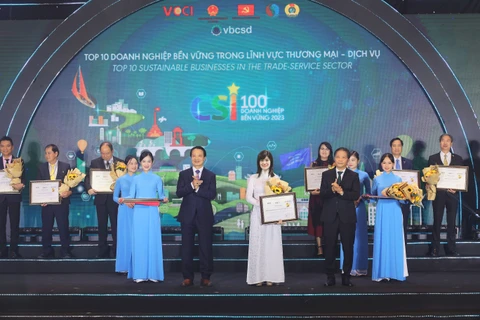 Bà Phạm Thị Vân Khánh – Giám đốc Ban Khách hàng doanh nghiệp, đại diện BIDV nhận giải thưởng. (Ảnh: PV/Vietnam+)