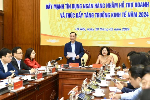 Phó Thống đốc Ngân hàng Nhà nước Đào Minh Tú phát biểu tại hội nghị. (Ảnh: PV/Vietnam+)