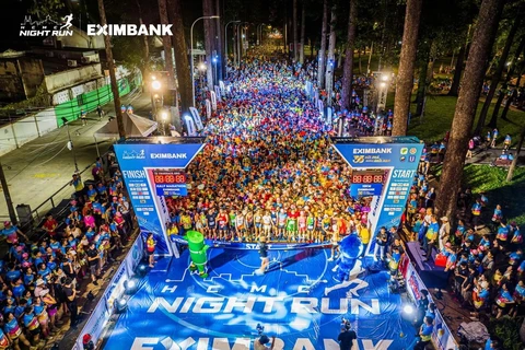 Giải chạy đêm Ho Chi Minh City Night Run Eximbank 2024 diễn ra trong không khí vô cùng rạo rực và phấn chấn. (Ảnh: Vietnam+)