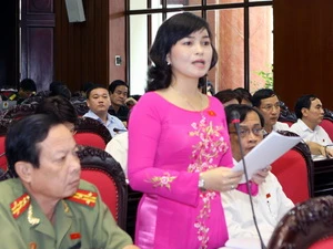 Đại biểu Quốc hội thành phố Cần Thơ Trần Hồng Thắm phát biểu ý kiến. (Ảnh: Nguyễn Dân/TTXVN)