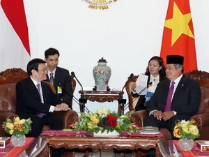 Tổng thống Cộng hòa Indonesia Susilo Bambang Yudhoyono hội kiến với Chủ tịch nước Trương Tấn Sang. (Ảnh: Nguyễn Khang/TTXVN)