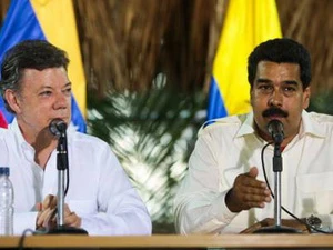 Tổng thống Maduro và Tổng thống Santos tại cuộc họp báo chung (Nguồn: AVN)