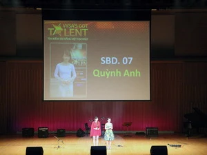 Thí sinh Lê Thị Quỳnh Anh hoàn thành một bài dự thi trong đêm Chung kết VYSA Got Talent 2013. (Ảnh: Hữu Thắng/Vietnam+). 