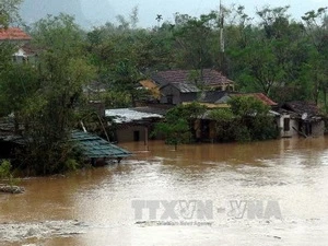 Nhiều nhà dân chìm trong biển nước trong đợt bão. (Ảnh: TTXVN)