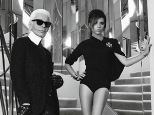 Victoria Beckham và Karl Lagerfeld.