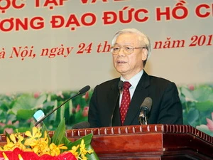 Tổng Bí thư Nguyễn Phú Trọng phát biểu tại Hội nghị. (Ảnh: Trọng Đức/TTXVN)